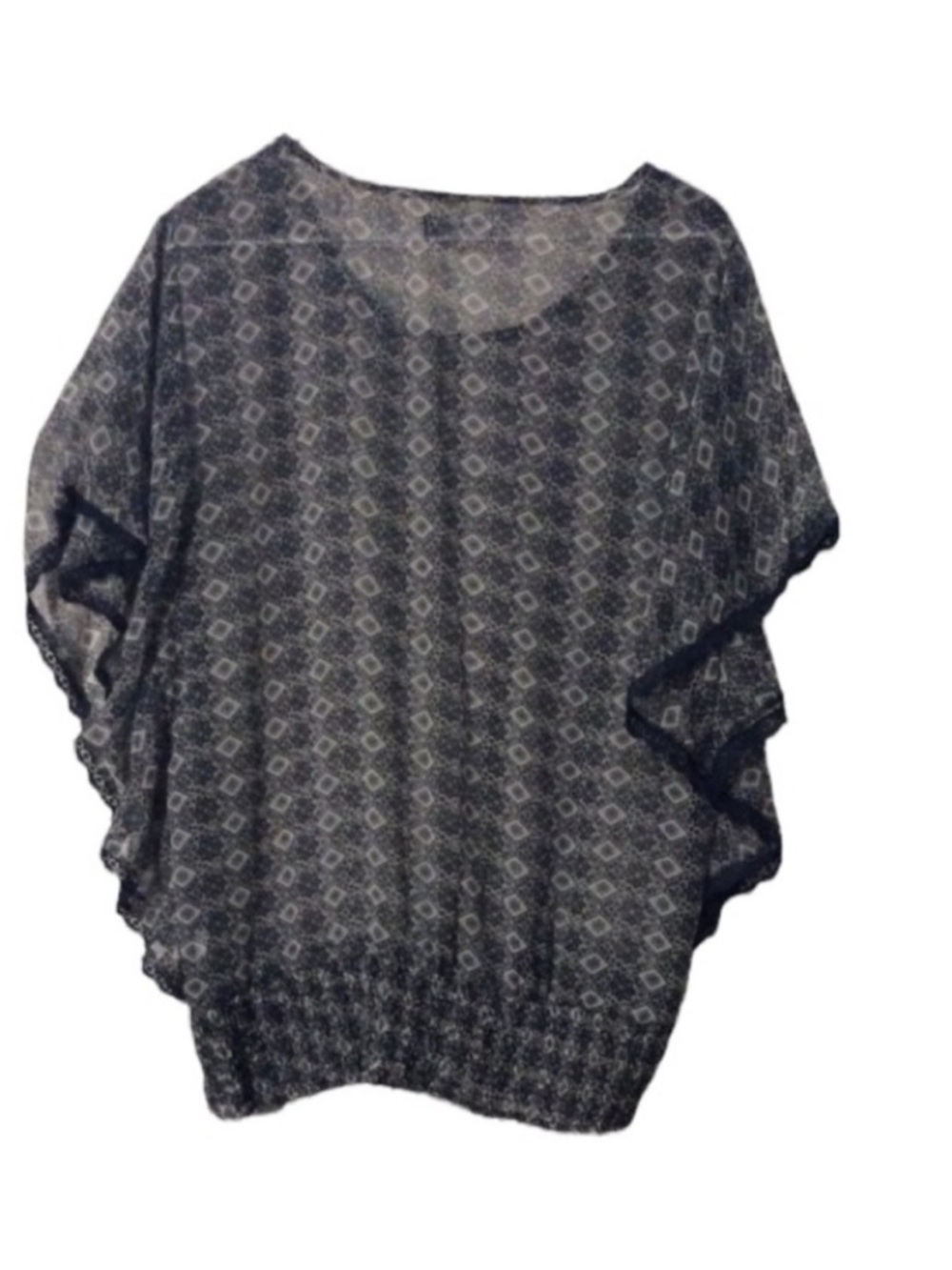 COST PLUS WORLD MARKET Sheer Blouse With A SMOCKED Hem And PONCHO Style Sleeves